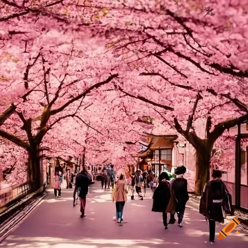 kyoto-spring-cherry-blossoms-with-people-on-craiyon