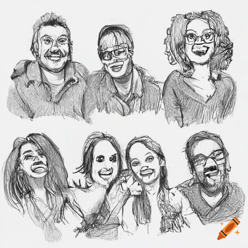 Sketch of a happy group with direct eye contact on Craiyon