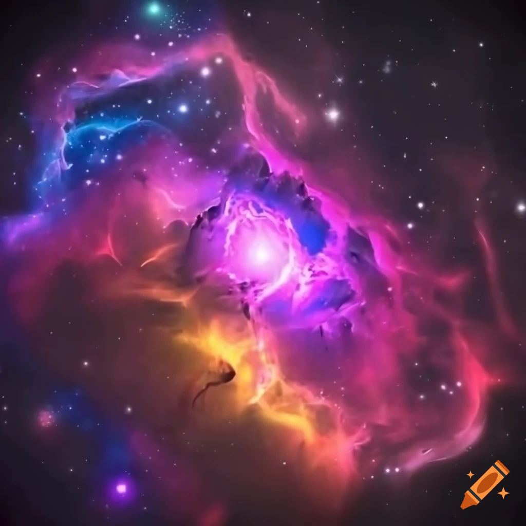 Nebula in space with vibrant neon colors on Craiyon
