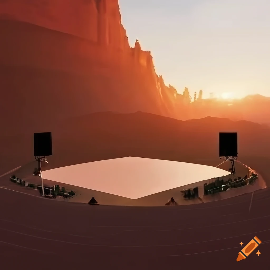 Stage in outdoor stadium illuminated by sunlight on Craiyon