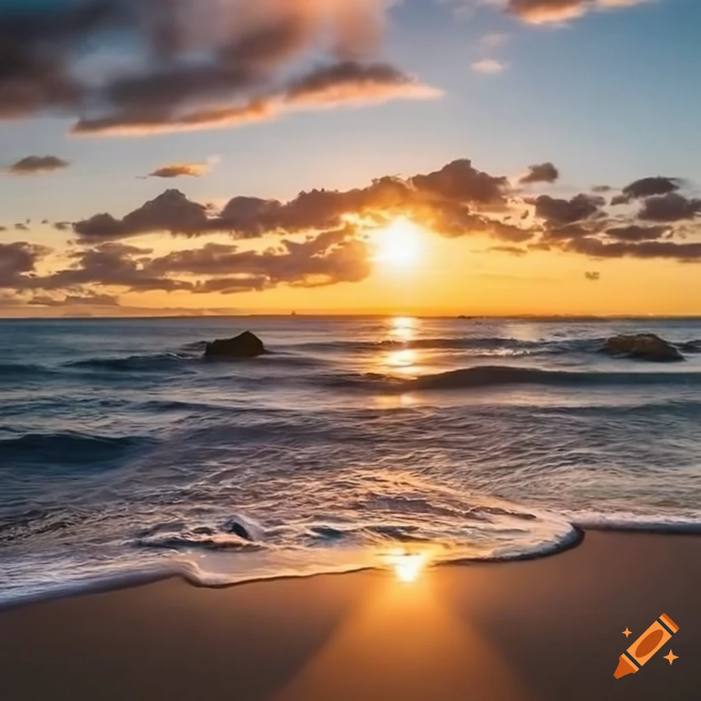 nascer do sol em uma praia com rochas marrom