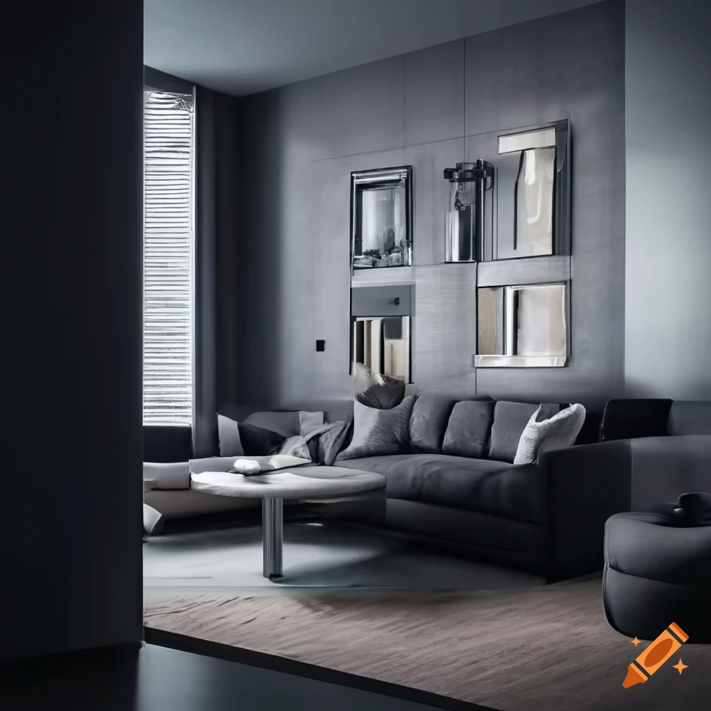 Modern greyscale living room in a condo