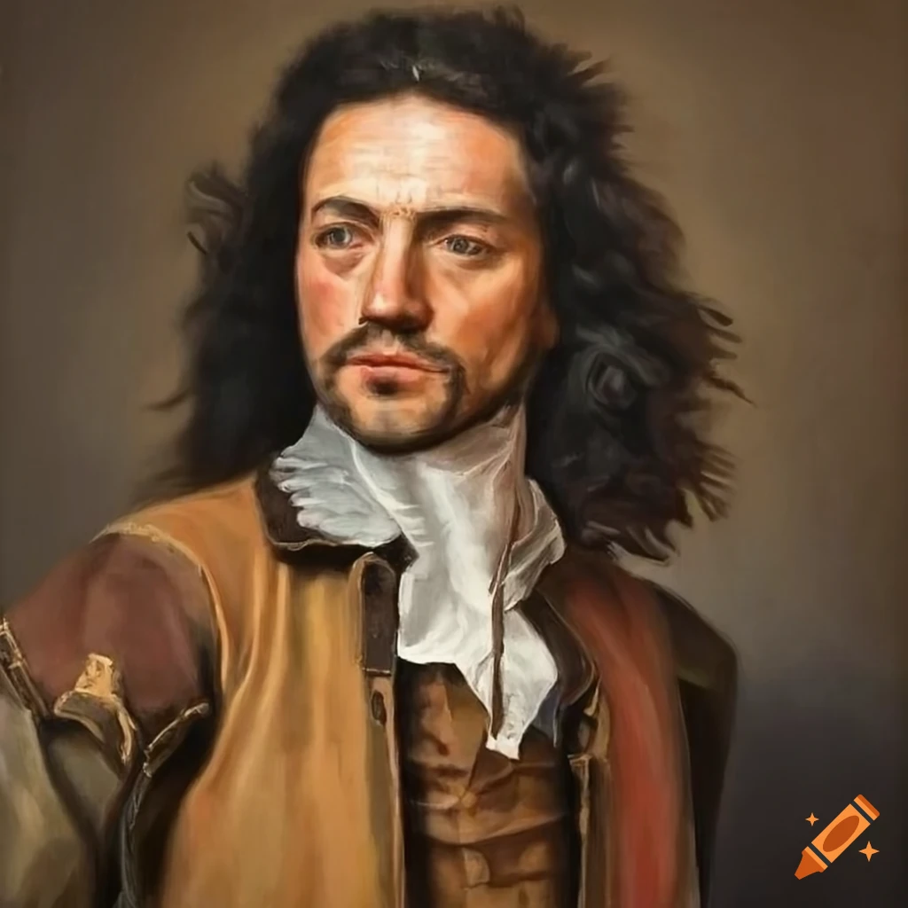 oil portrait of a rugged and mysterious 17th century highwayman