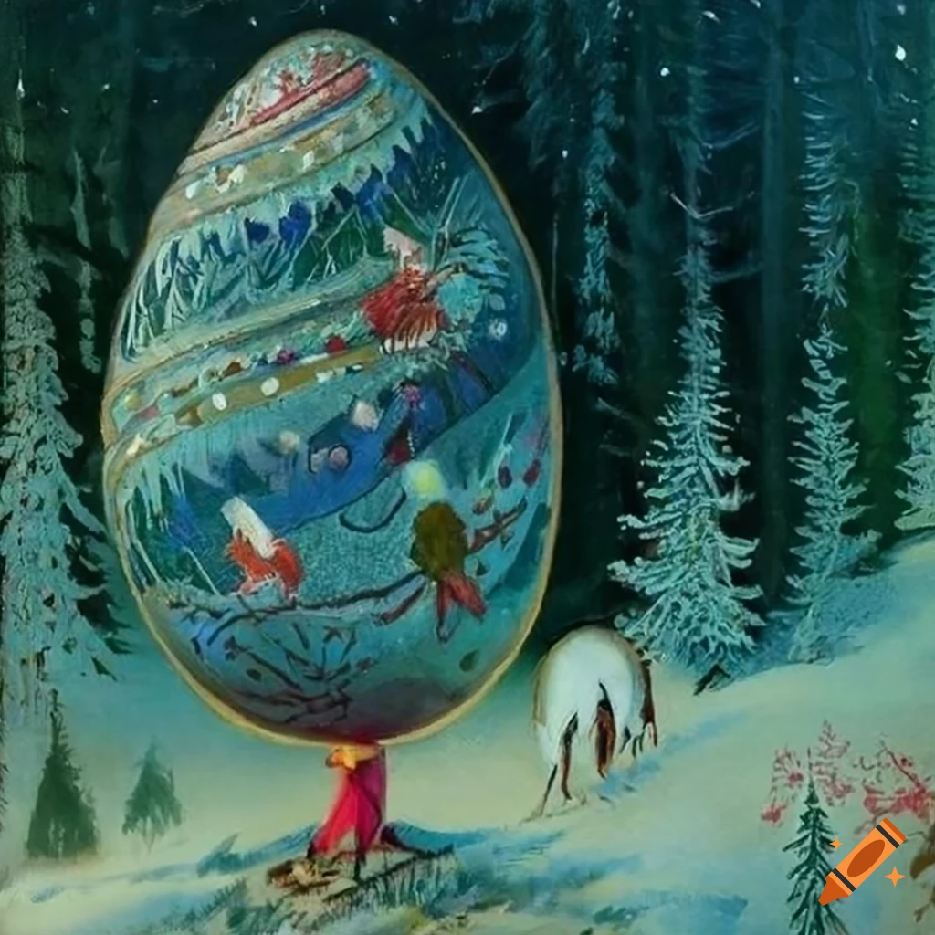 Intricate egg tempera painting of a christmas tree made of feathers