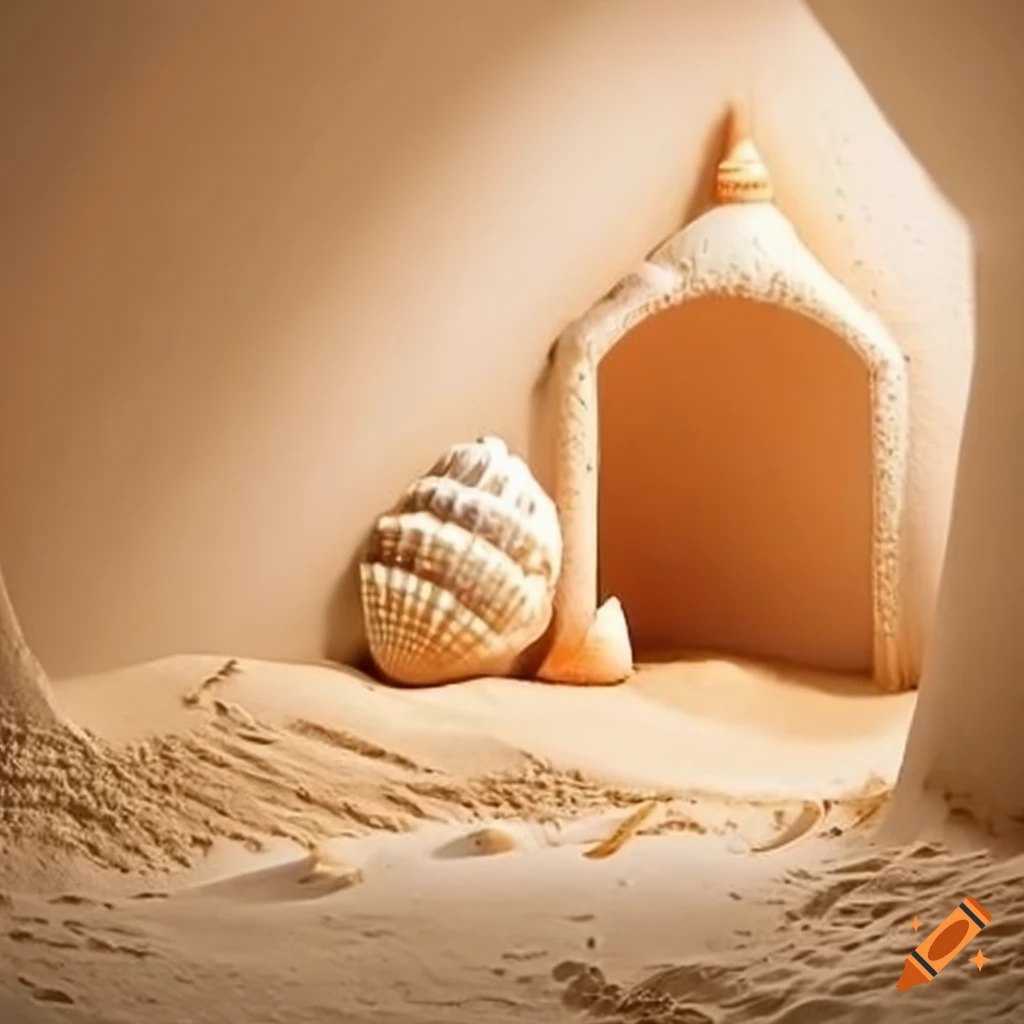 seashell bedroom with sandy floor and sandcastle walls
