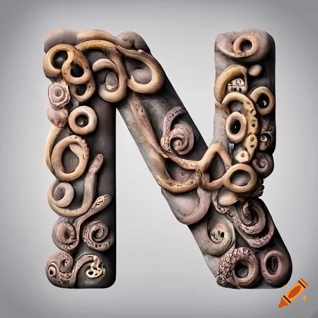 ultra realistic stone letter "A" with octopus masks