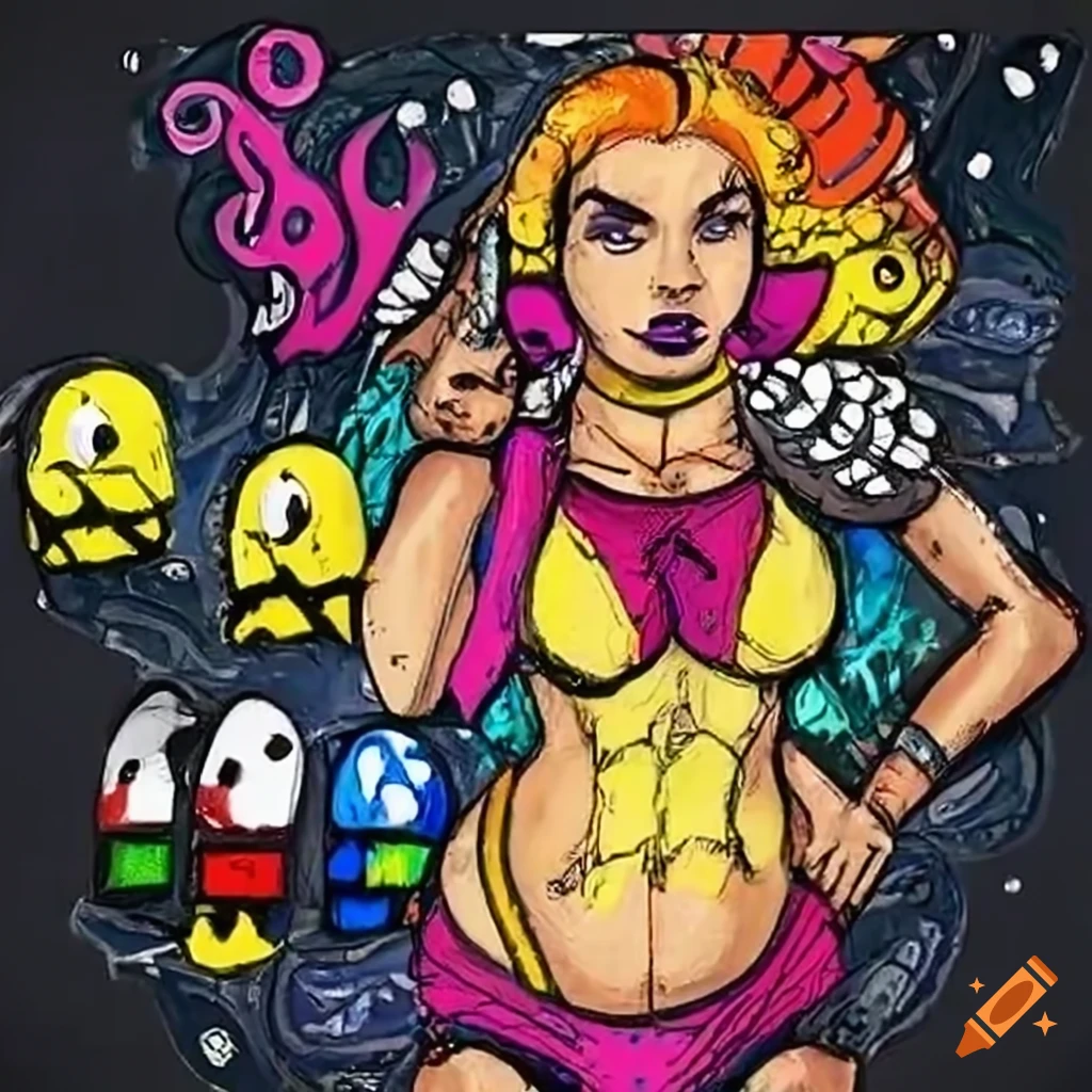 Fierce female warrior inspired by pacman on Craiyon