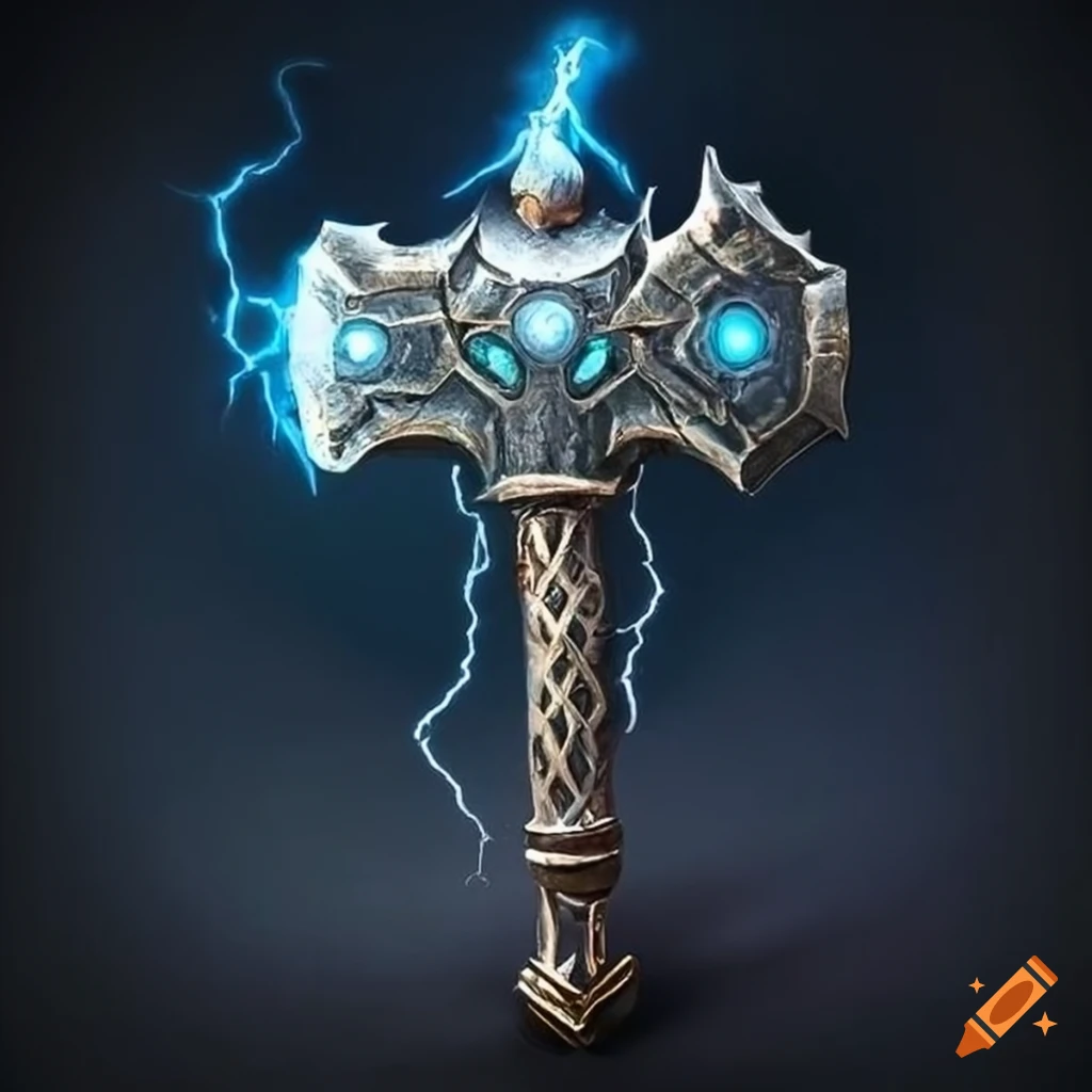 silver metal hammer with lightning design