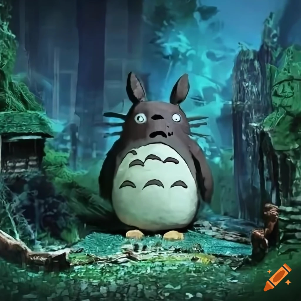glittery Totoro Blade Runner inspired diorama