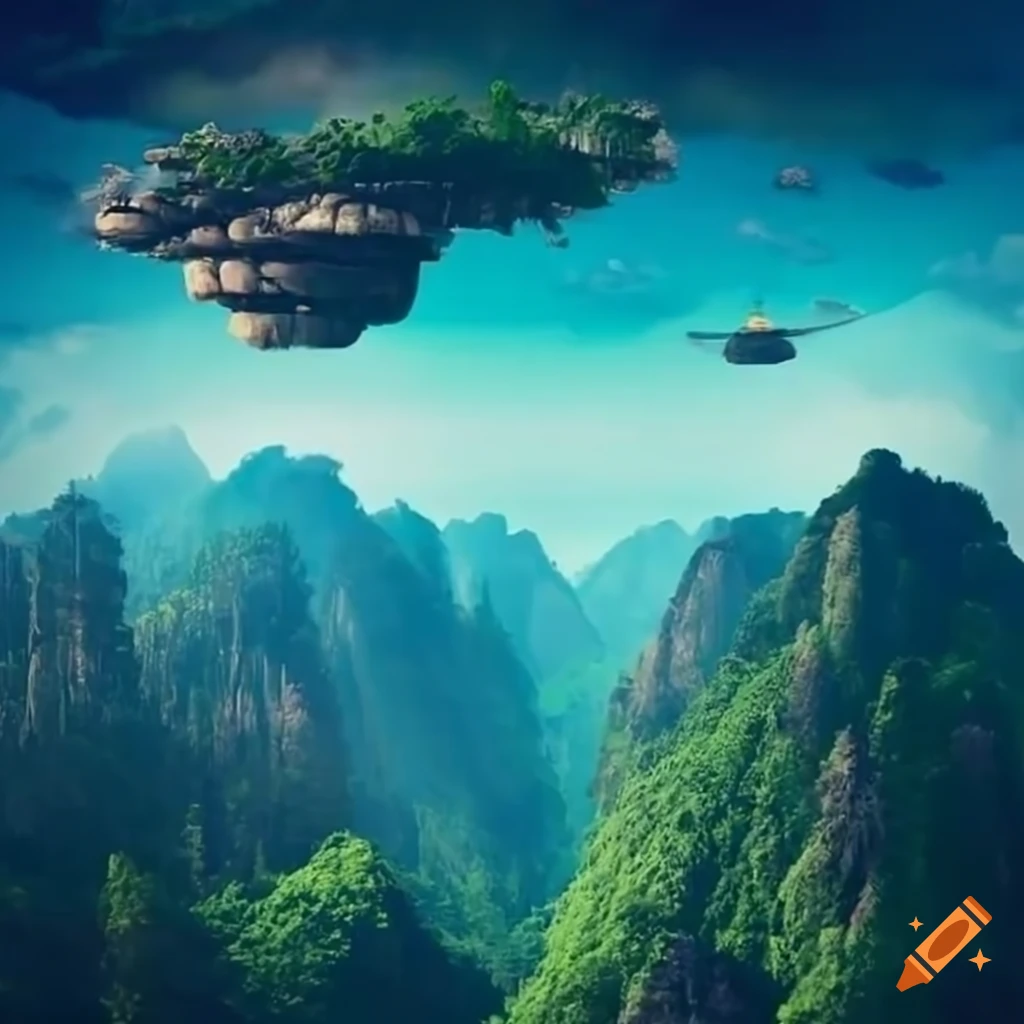 Concept art of a hidden city in a mountainous rainforest