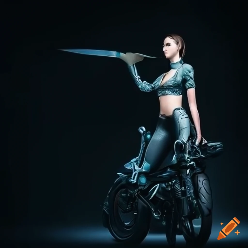 image of a female sci-fi biker with a knife
