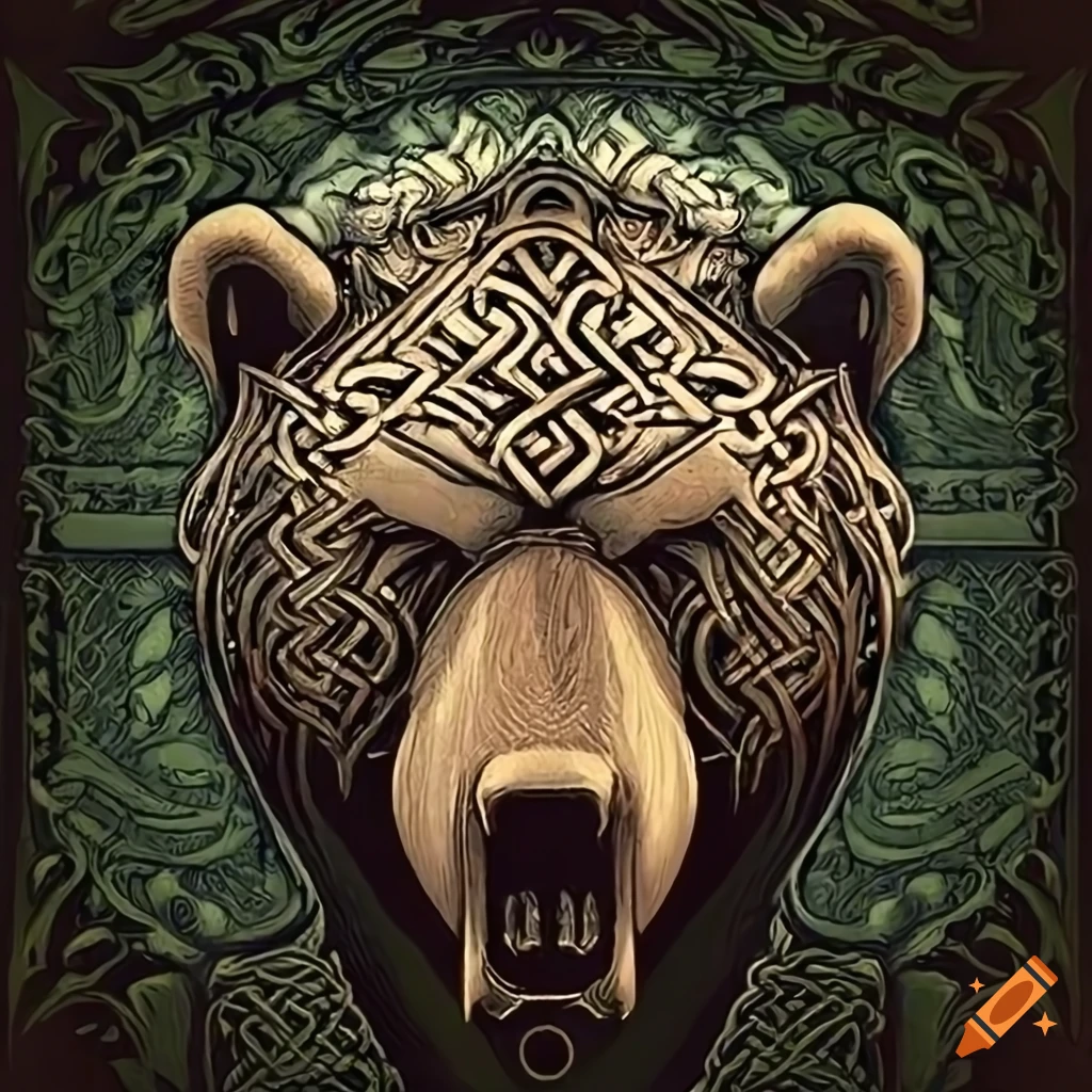 Intricate celtic bear design with treelike horns on Craiyon
