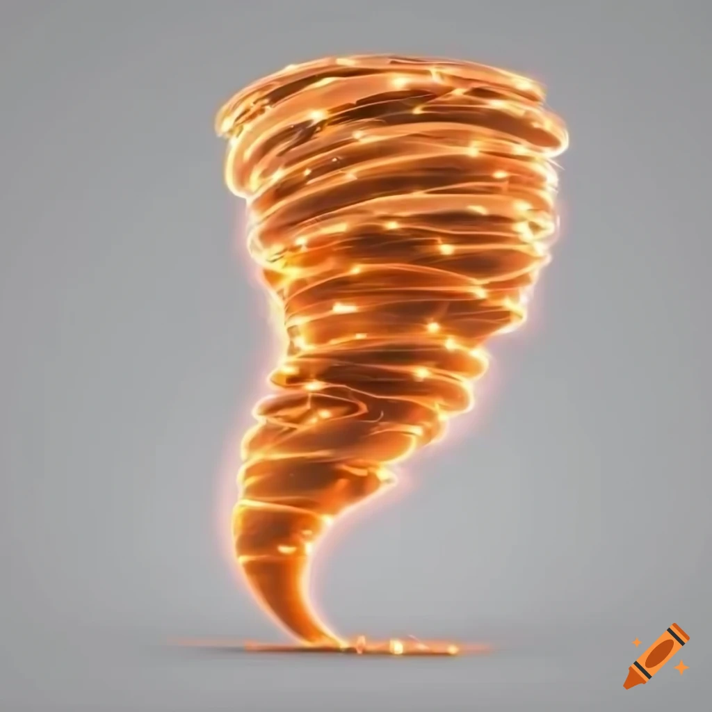 3D rendering of a tornado with orange lights