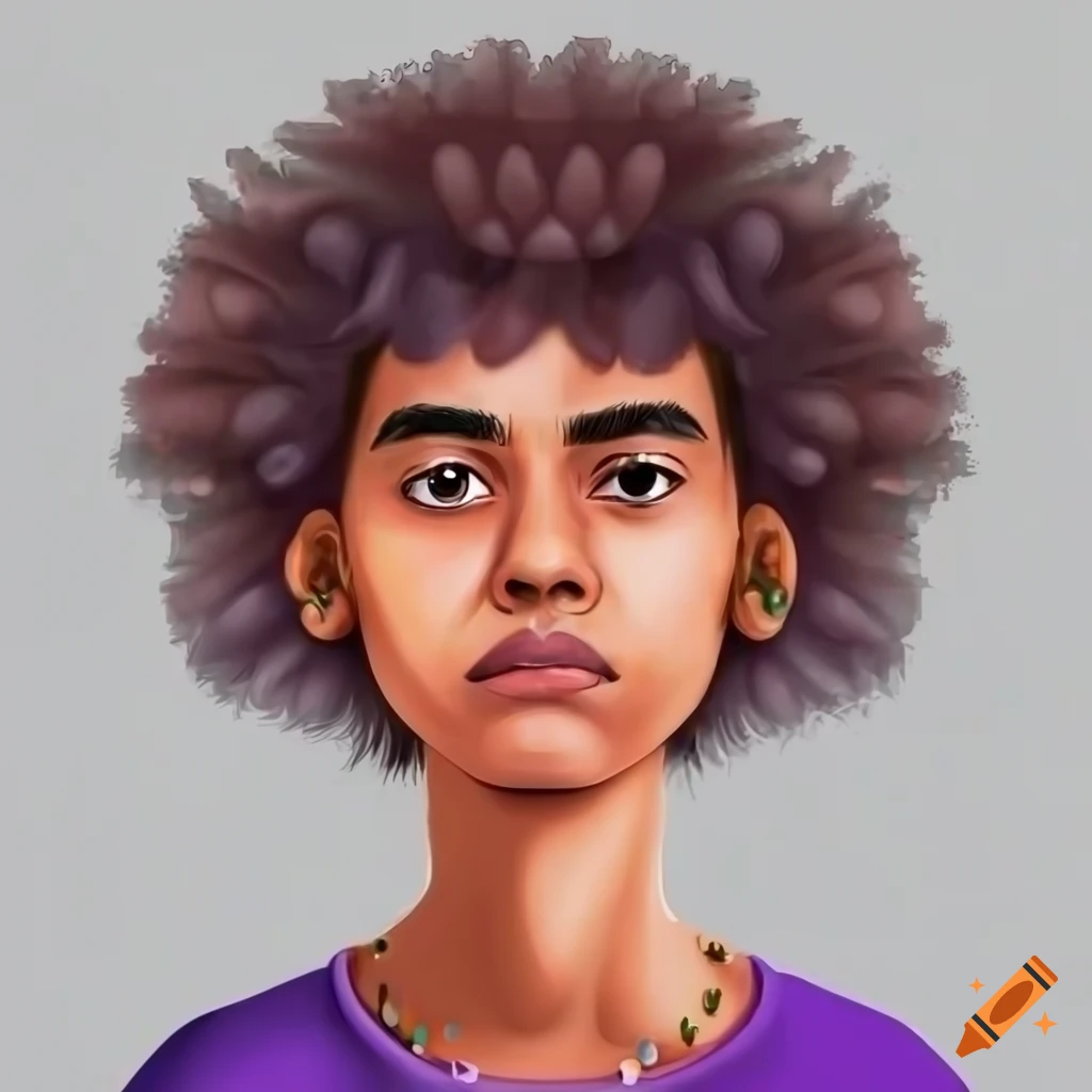 Realistic cartoon portrait of a young non binary person