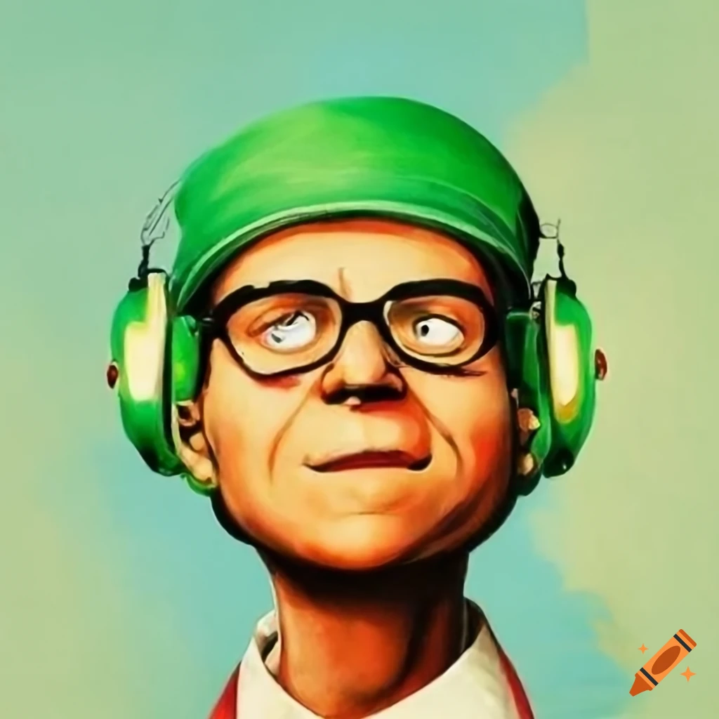 colorful illustration of a young man with a hearing aid