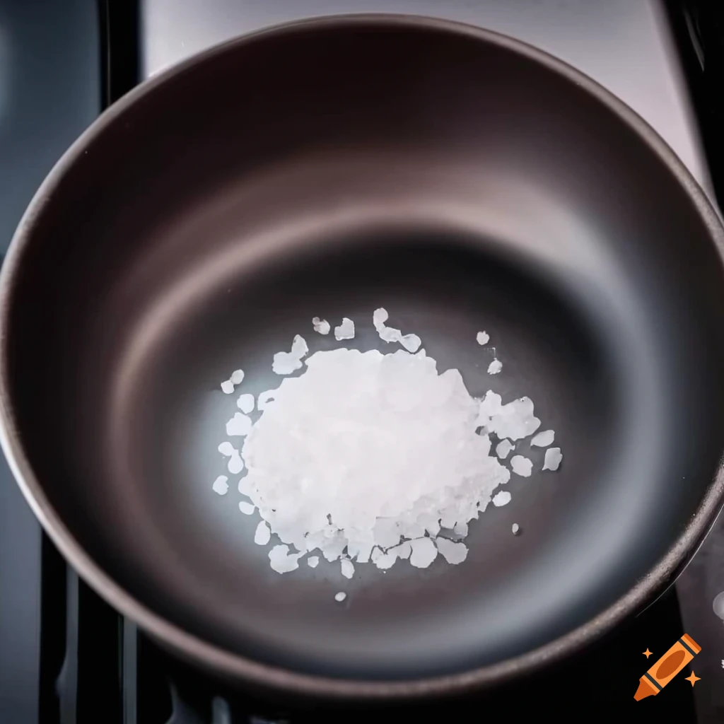 Salt melting in a frying pan on a stove