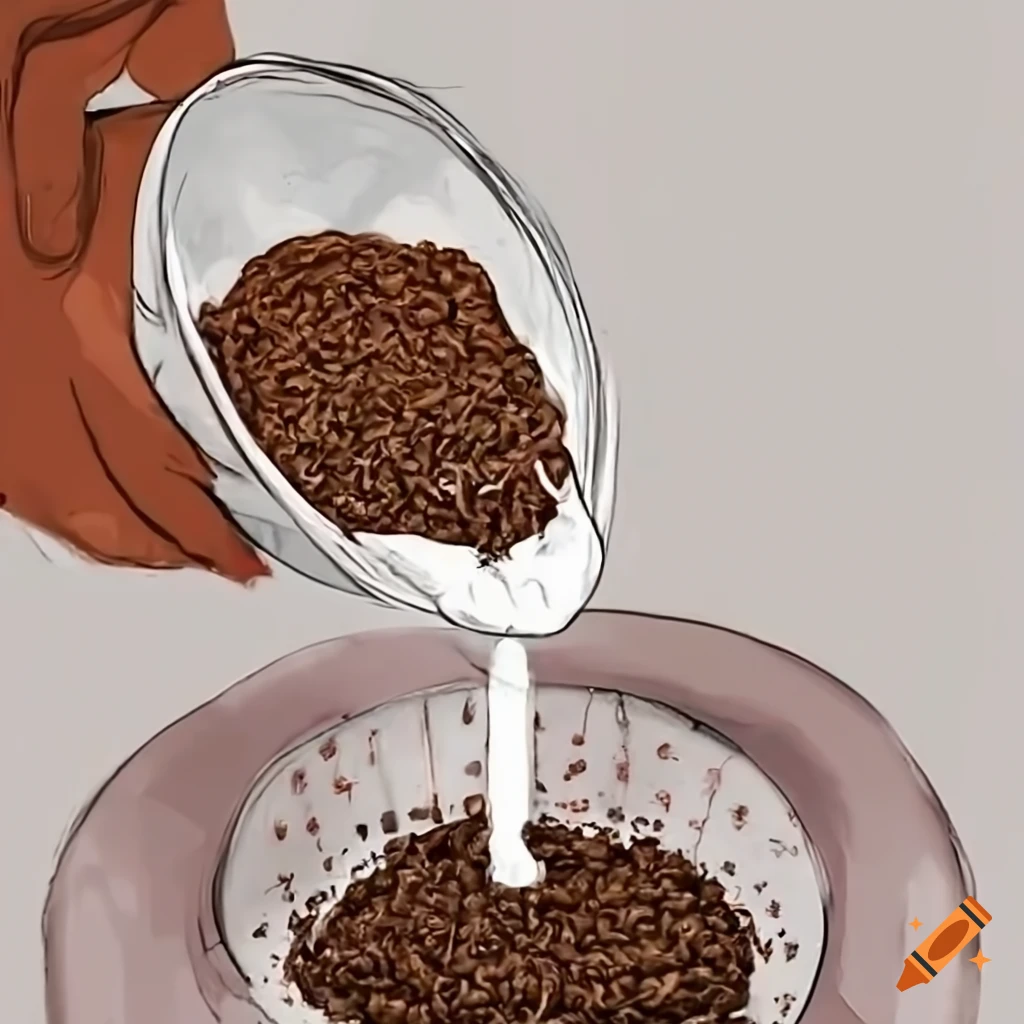 Hand pouring coffee grounds into a coffee maker