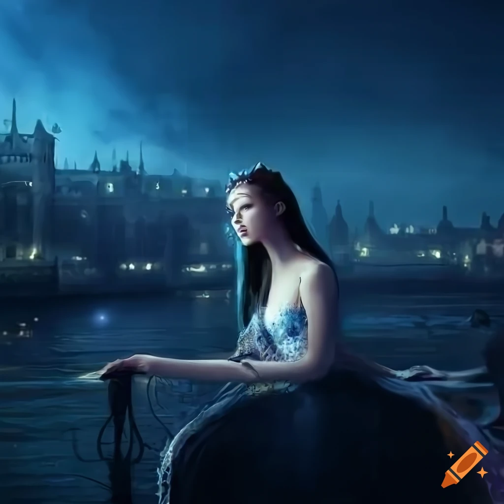 photo-realistic image of a fantasy princess on her castle balcony