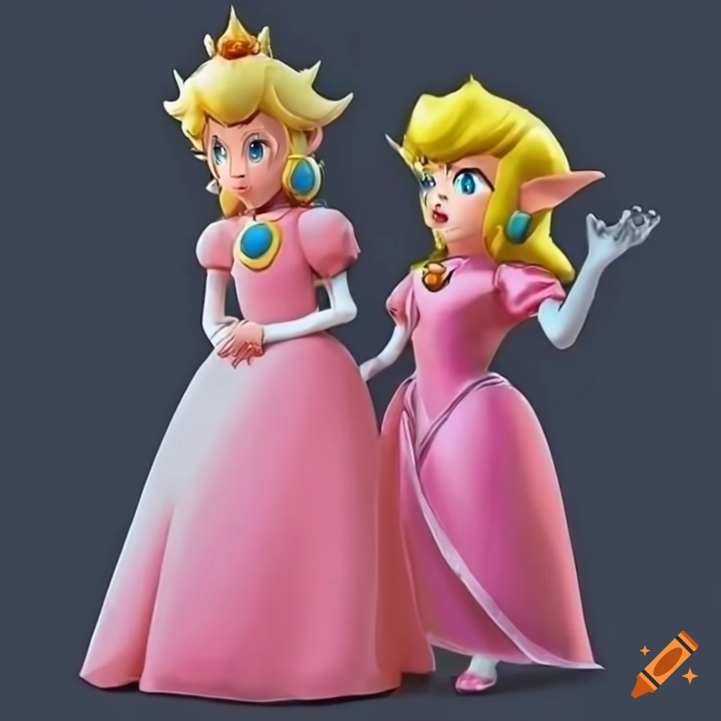 cosplay of Princess Peach and Link in pink silk ballgown