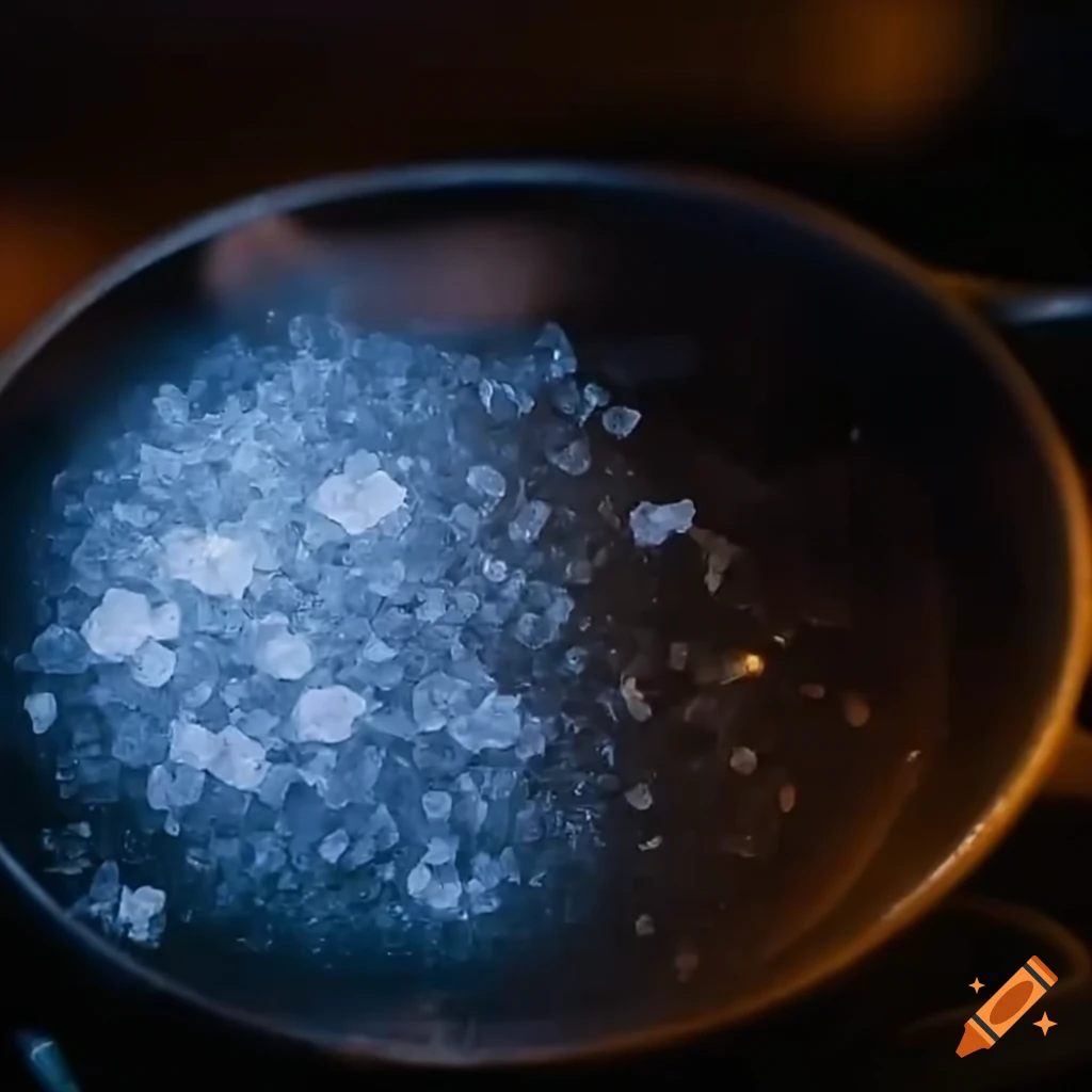 Salt quickly dissolving in a skillet on a stove