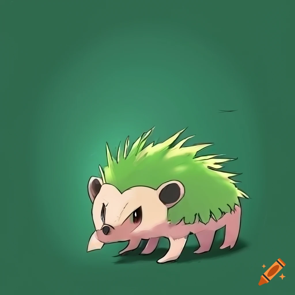 Image of a grass type fakemon hedgehog on Craiyon