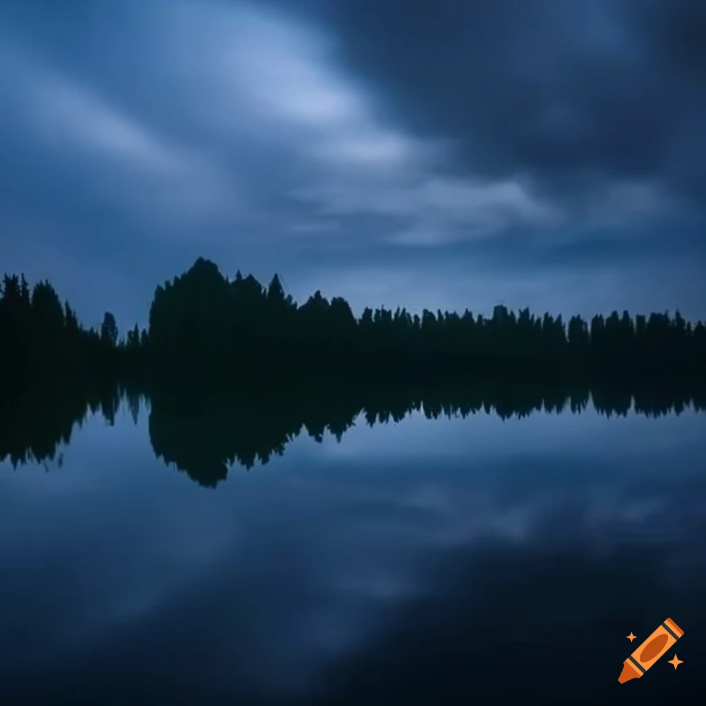 serene dusk lake with reflection
