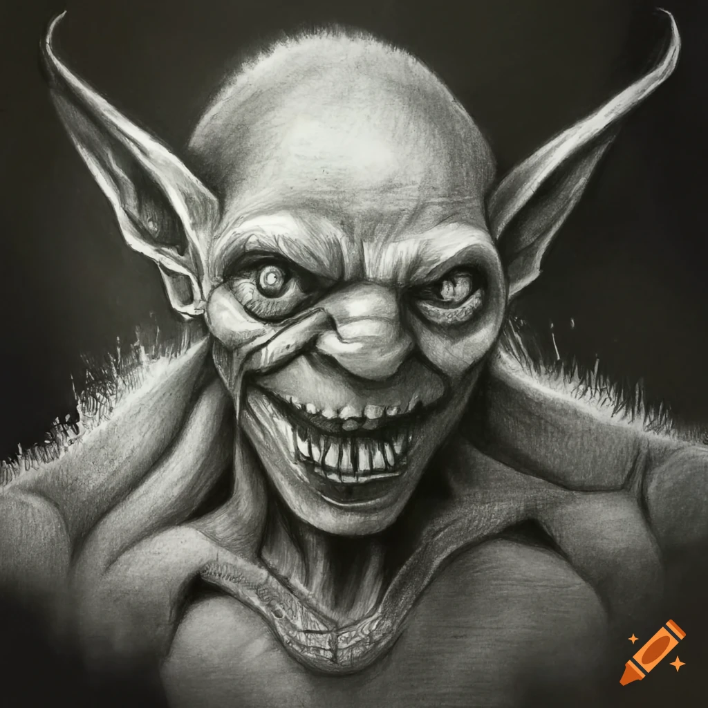 pencil drawing of a goblin