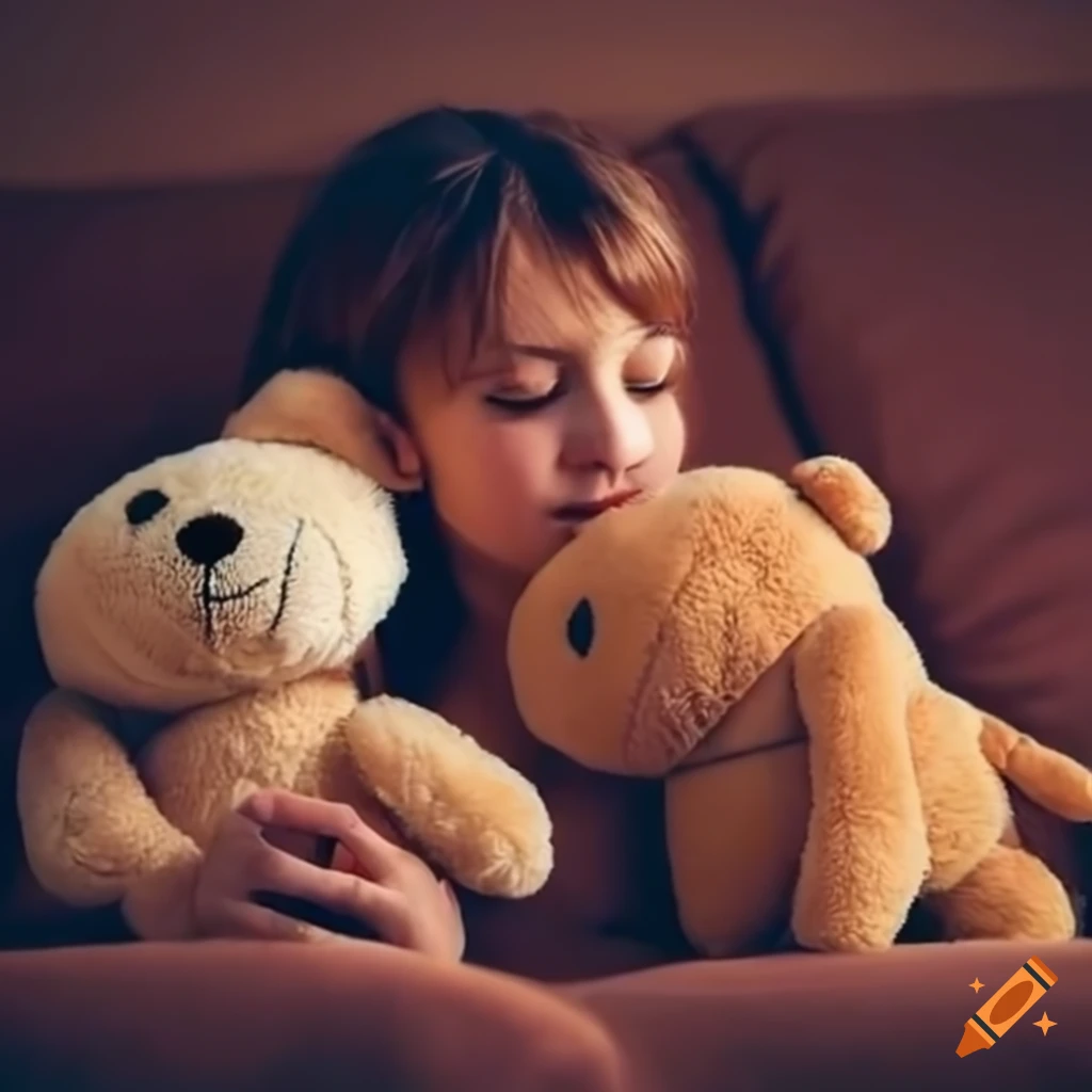 person cuddling a plush toy on a couch