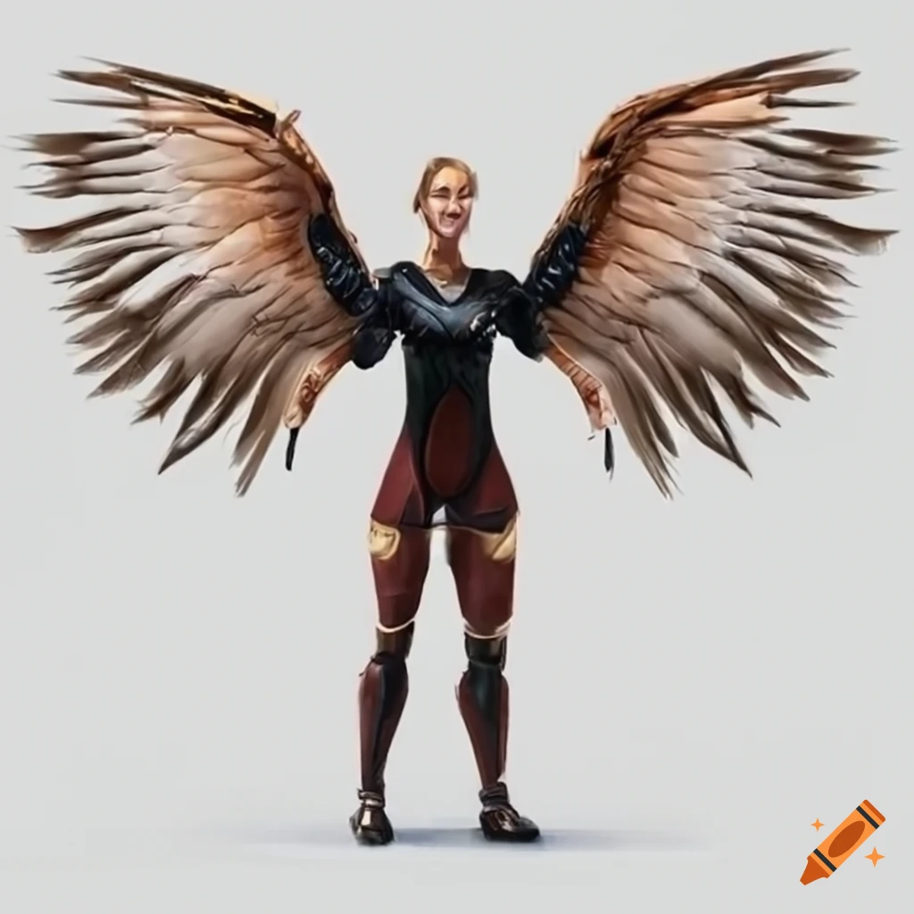 Artistic depiction of a humanoid with wings for arms on Craiyon