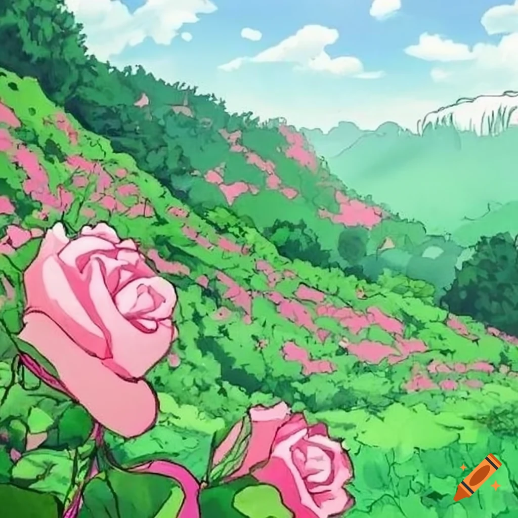 Hillside Covered With Pink Roses On Craiyon