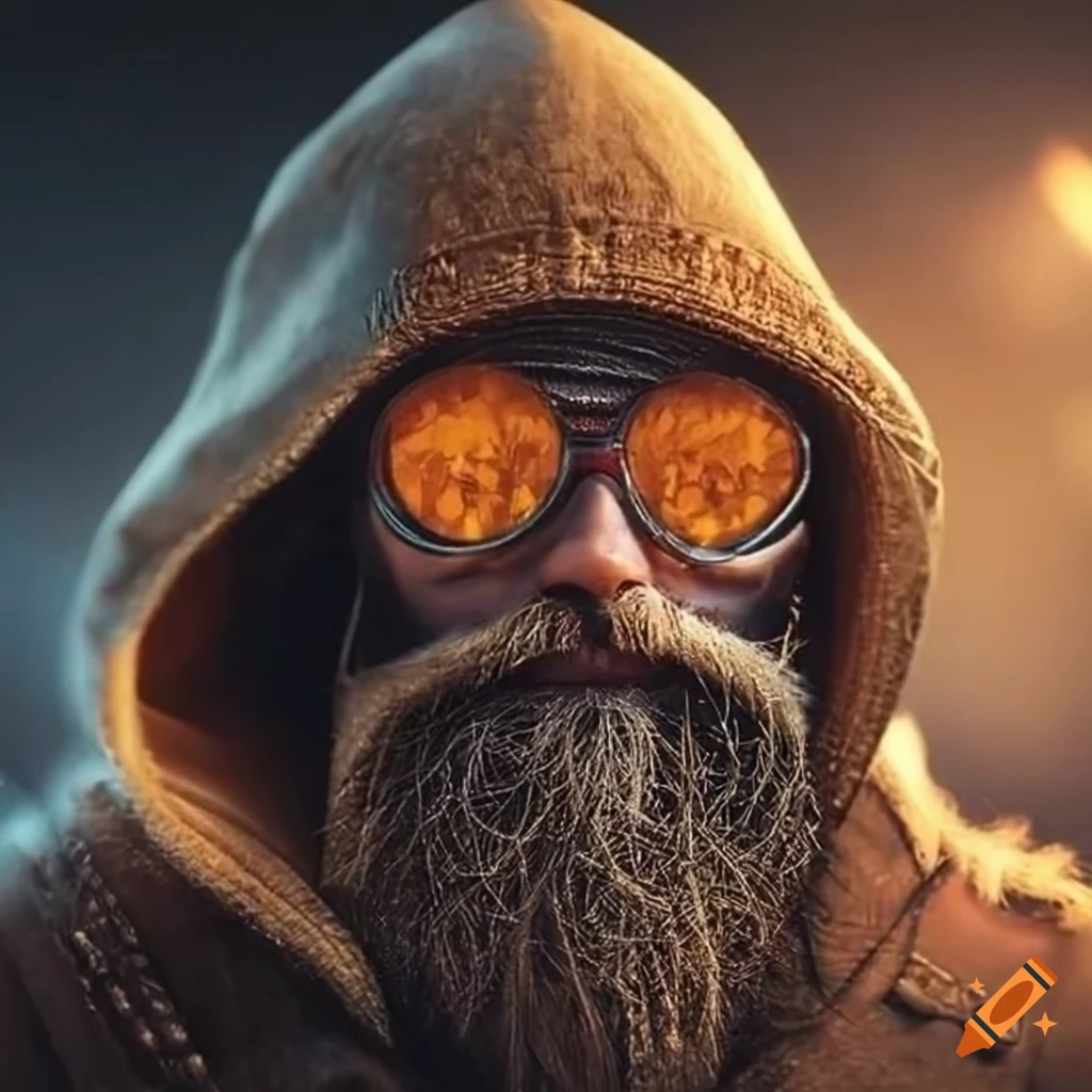 close-up of a wizard with amber diamond goggles