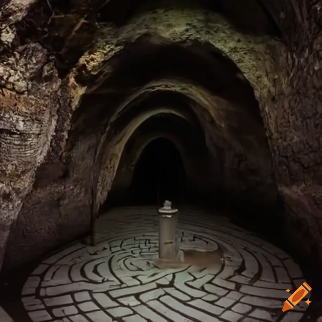 image of an underground labyrinth with torches