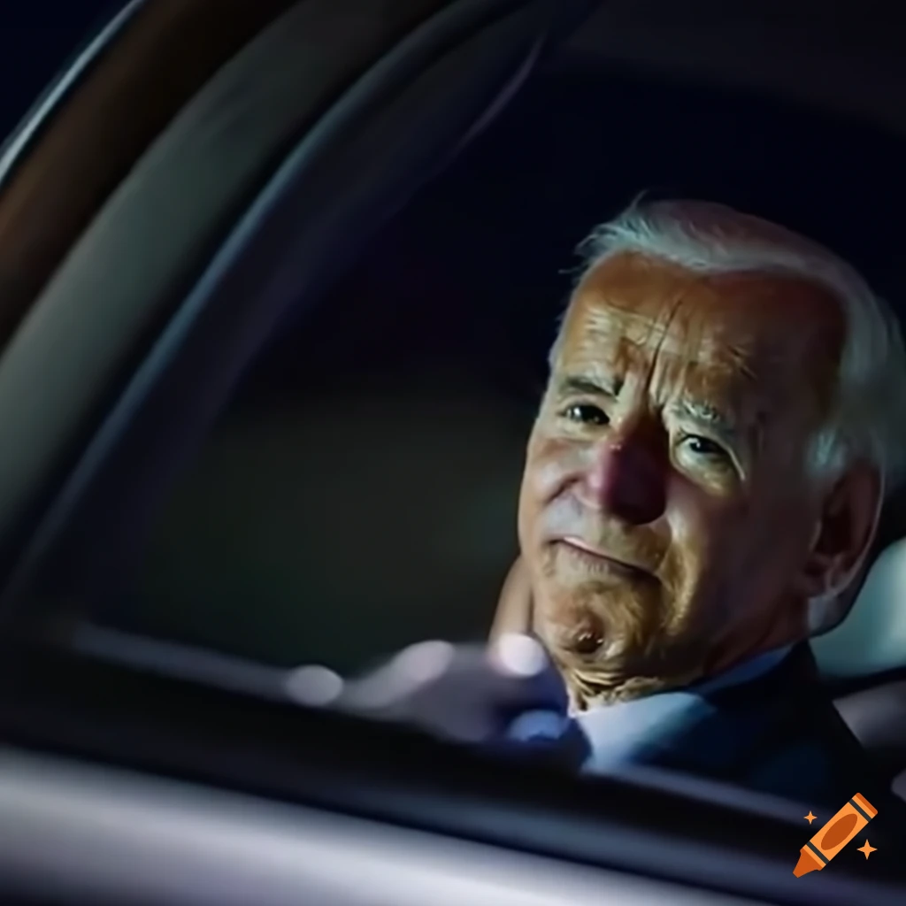 close up of Joe Biden driving at night