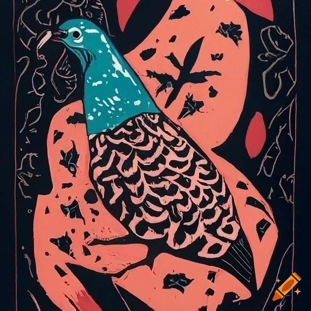 Vibrant linocut artwork inspired by new zealand on Craiyon