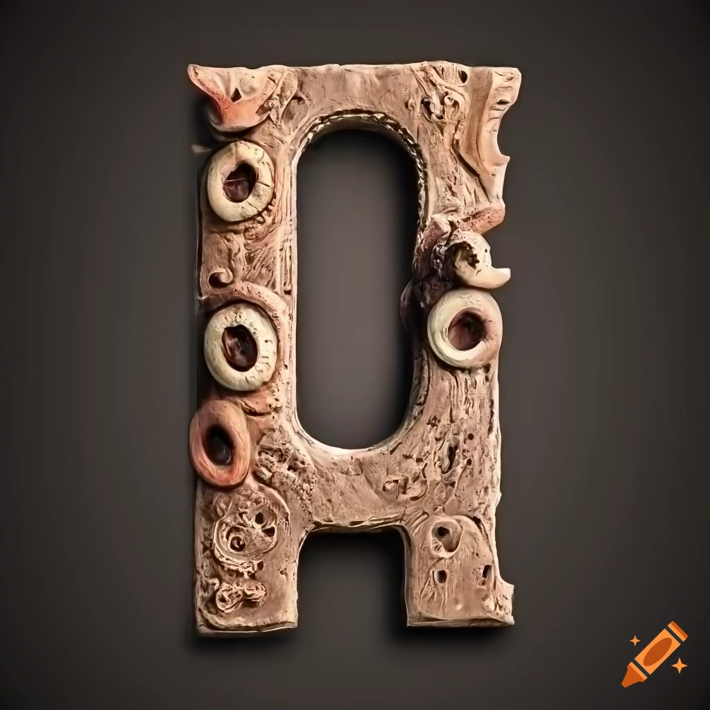 ultra-realistic sandstone letter "A" engraved with octopus masks