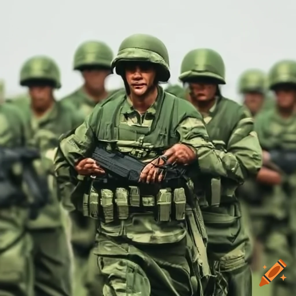 Soldiers with military caps in formation