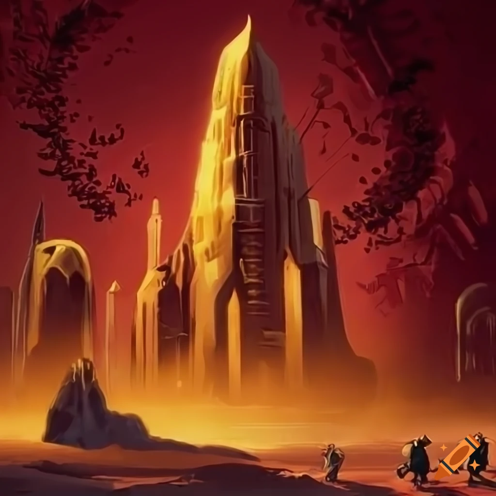 retro sci-fi desert house illustration
