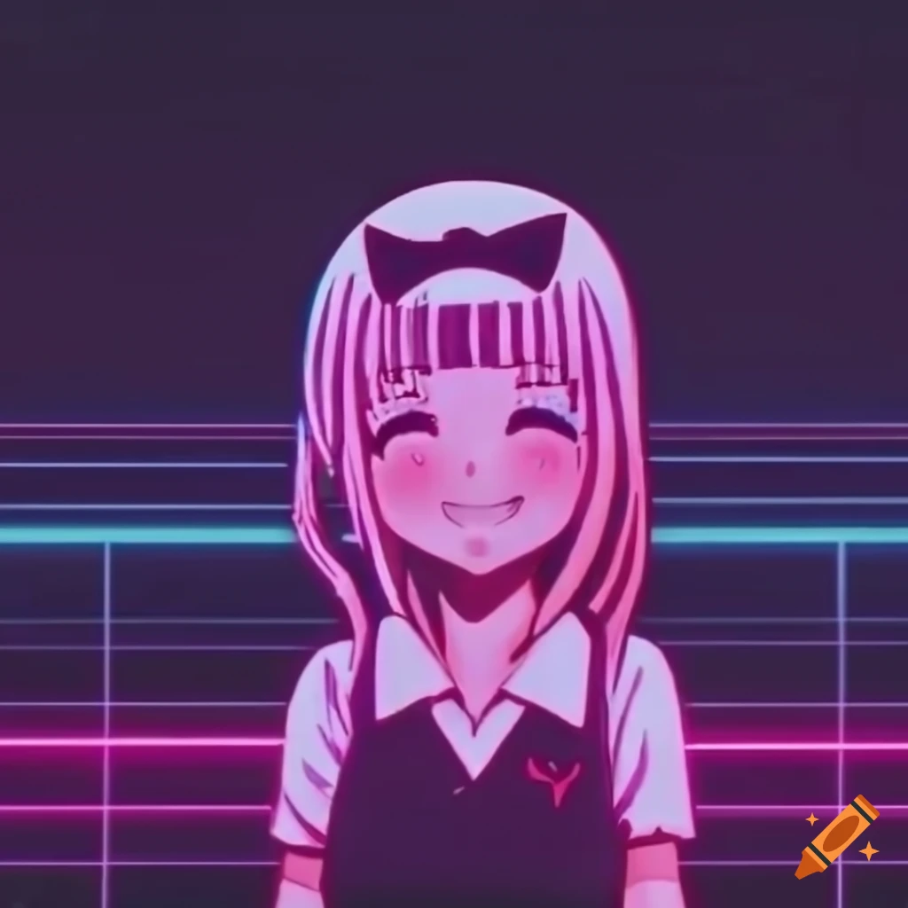 Chika Fujiwara in a synthwave aesthetic