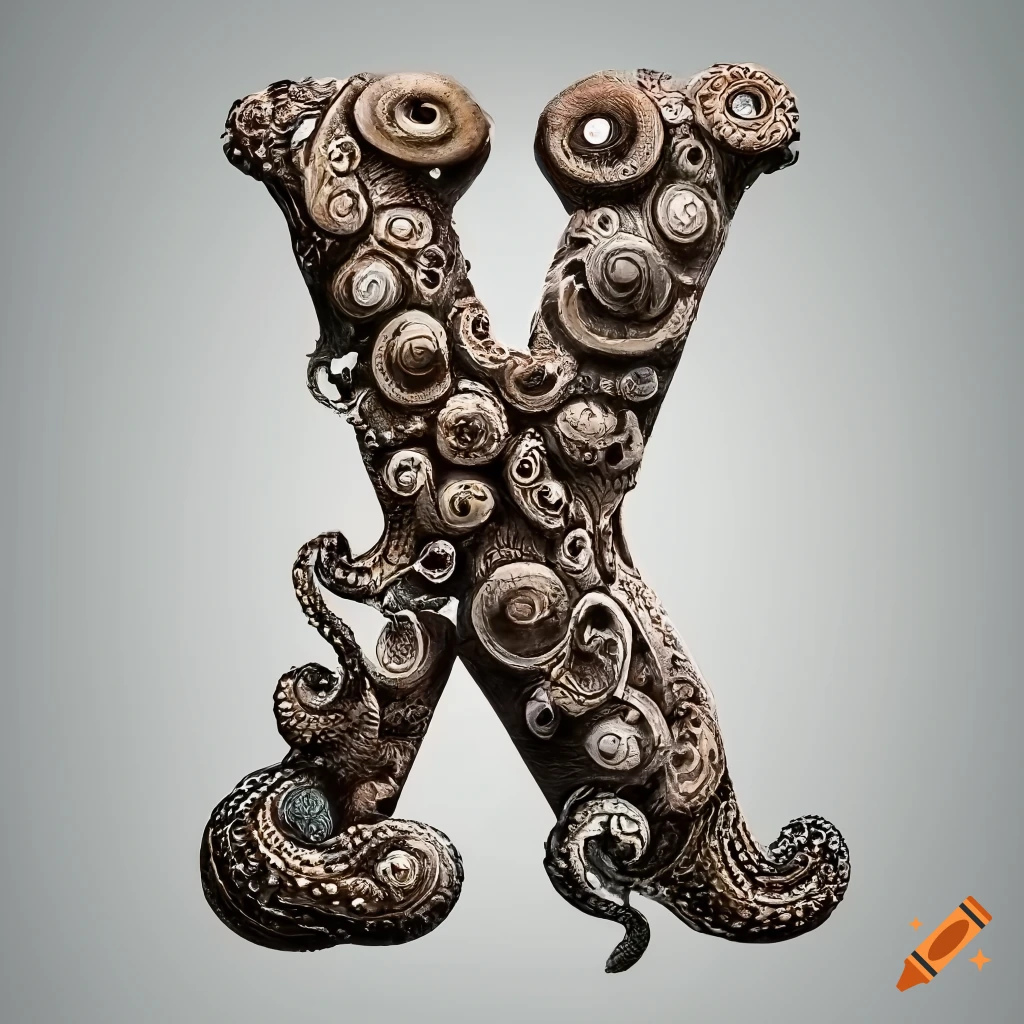 ultra realistic stone letter "A" with octopus masks