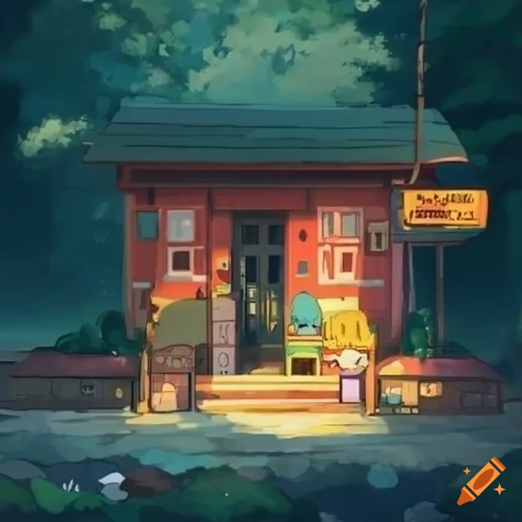 cute front view of a small train station