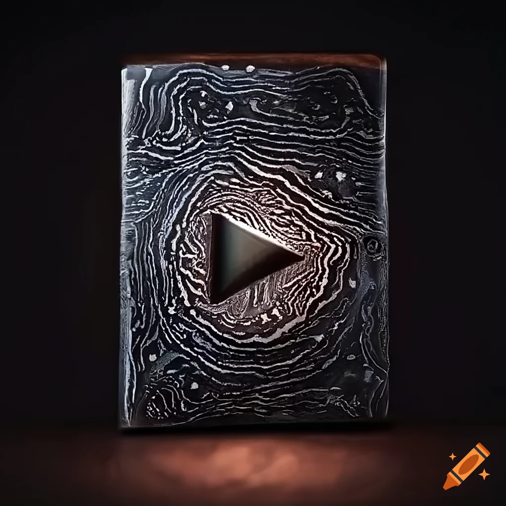 Damascus steel Youtube play button with a crow