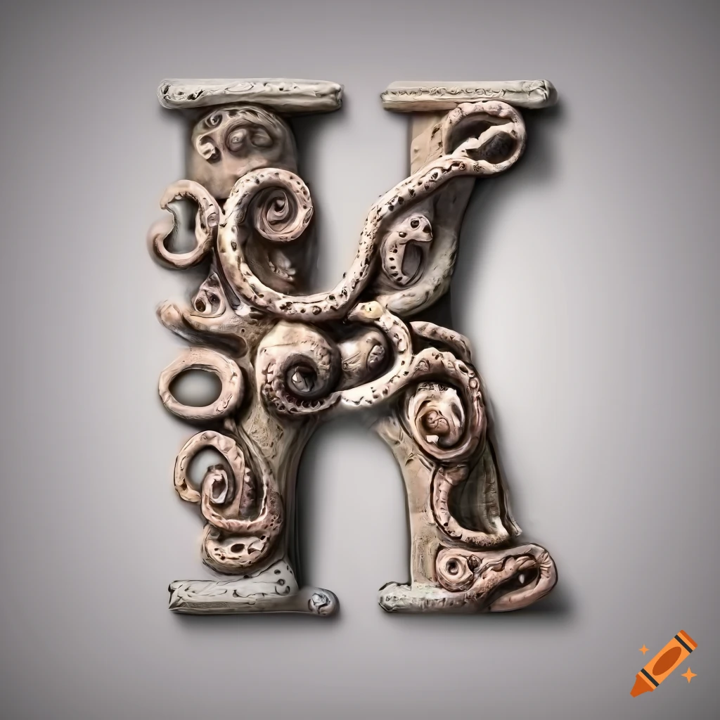 ultra realistic stone letter "A" with octopus masks