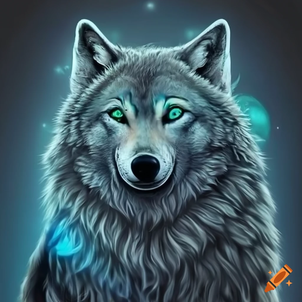 Neon wolf face under moonlight