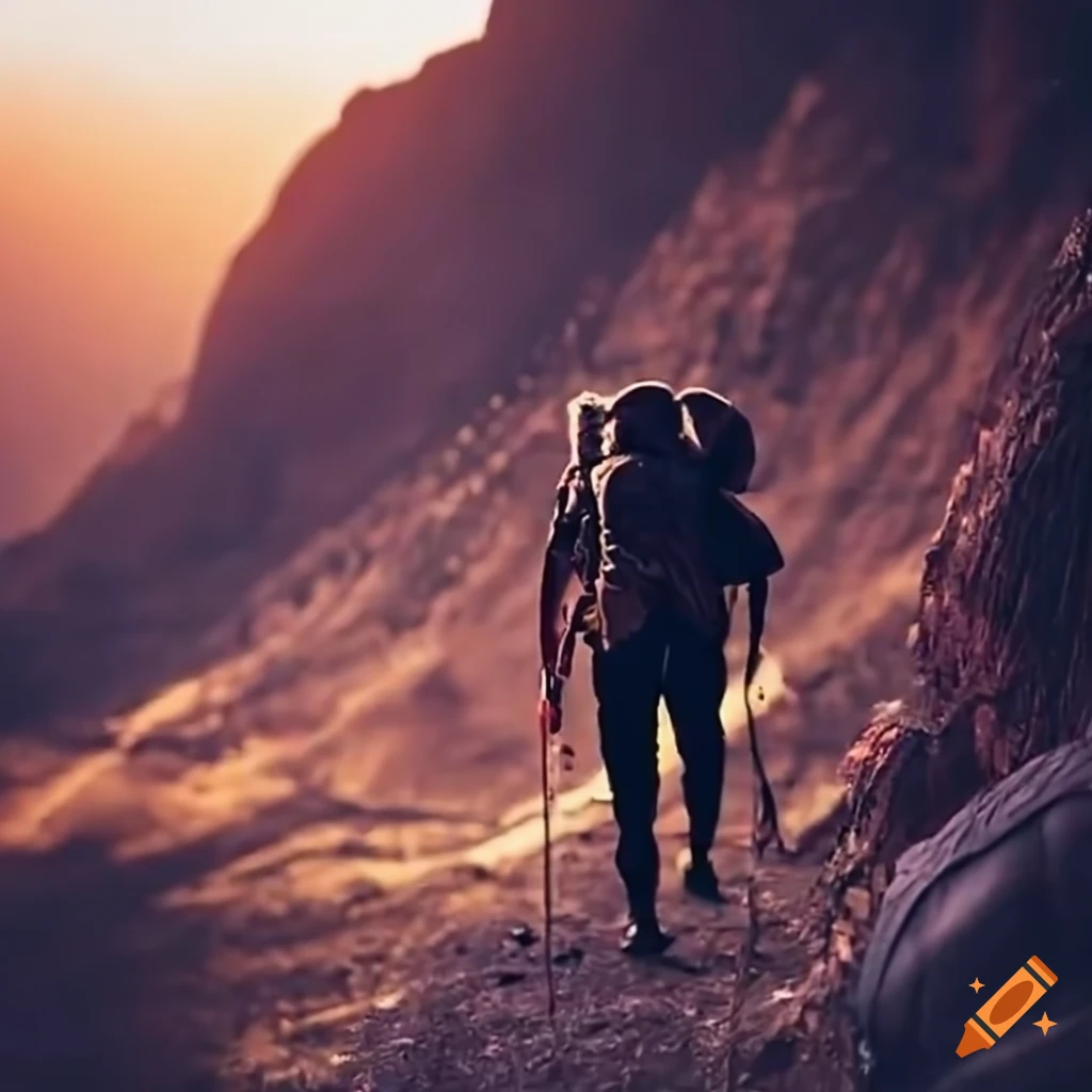 hiker's shoes climbing up a mountain