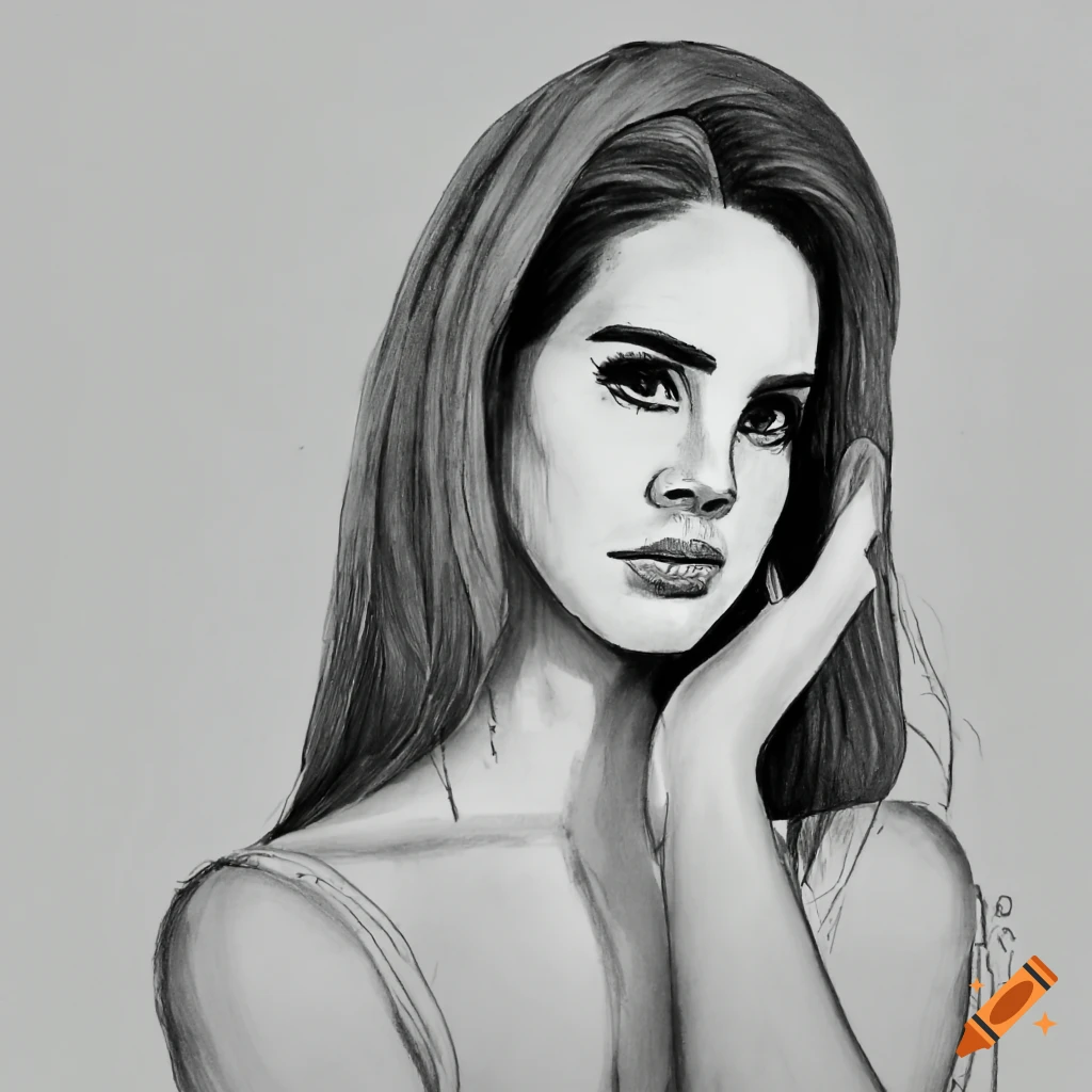 Hand-drawn portrait of lana del rey with words