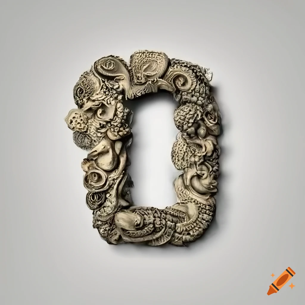 stone letter "A" with Greek Medusa masks