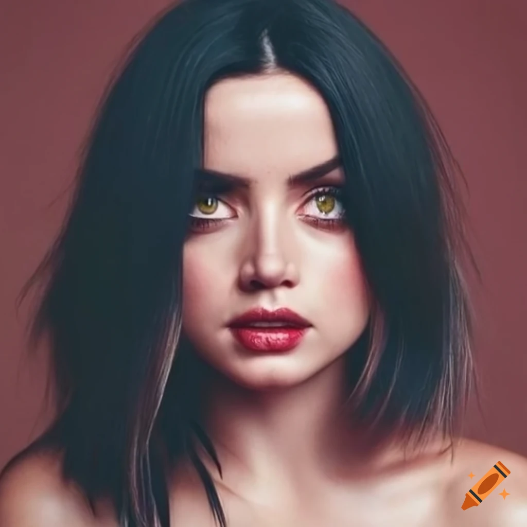 Ana De Armas with sleek black hair