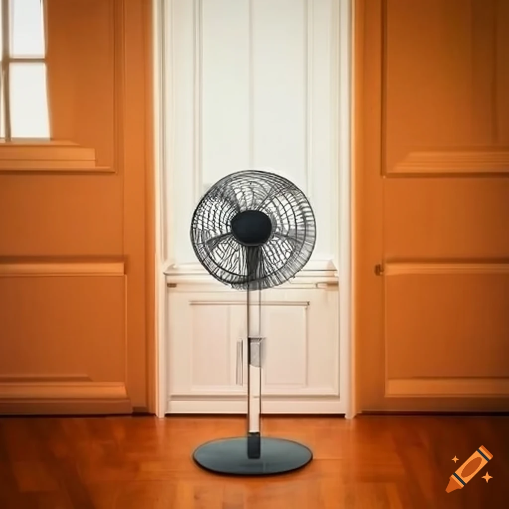 Modern pedestal fan near a bedroom door