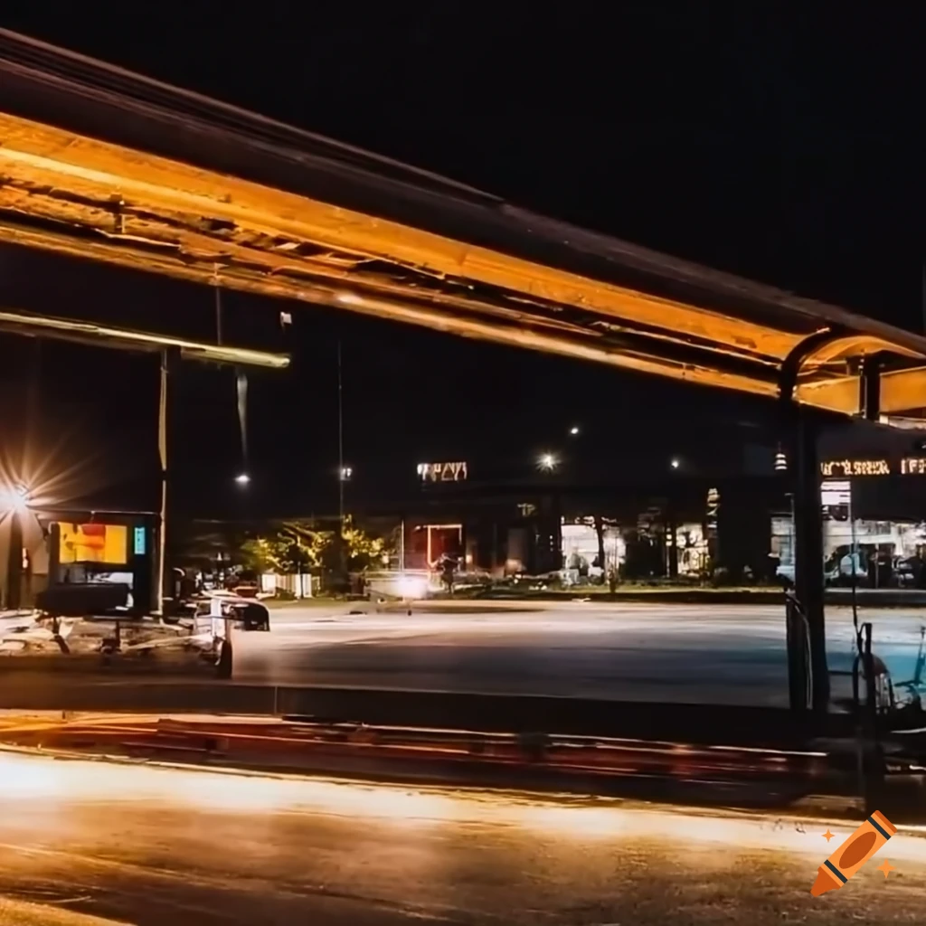 cinematic view of a bus stop during golden hour
