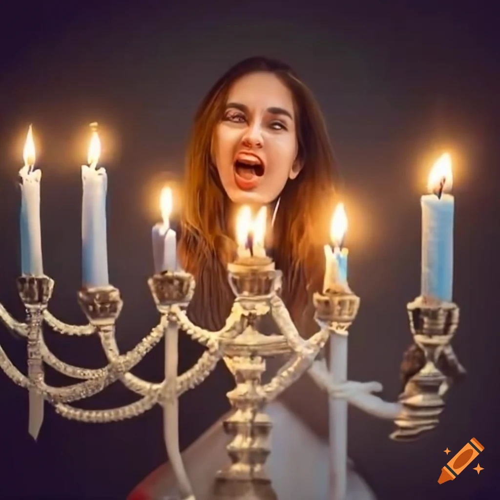 woman lighting menorah during Hanukkah in Jerusalem